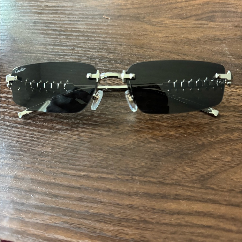 Cartier Silver and Black Rimless Sunglasses